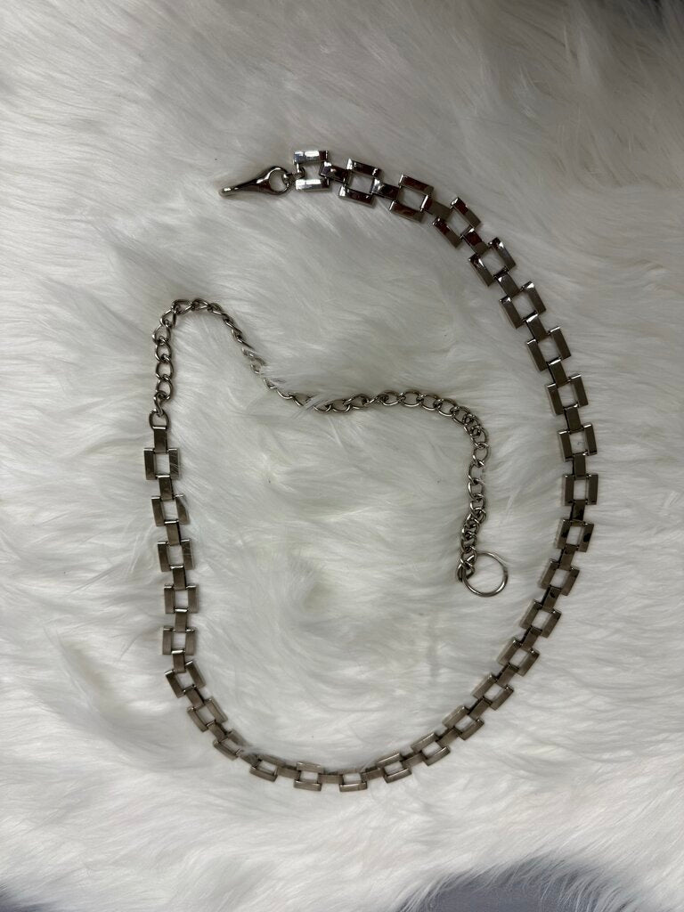 Silver Interlocked Rectangle Chain Belt
