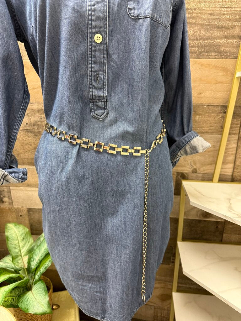 Silver Interlocked Rectangle Chain Belt