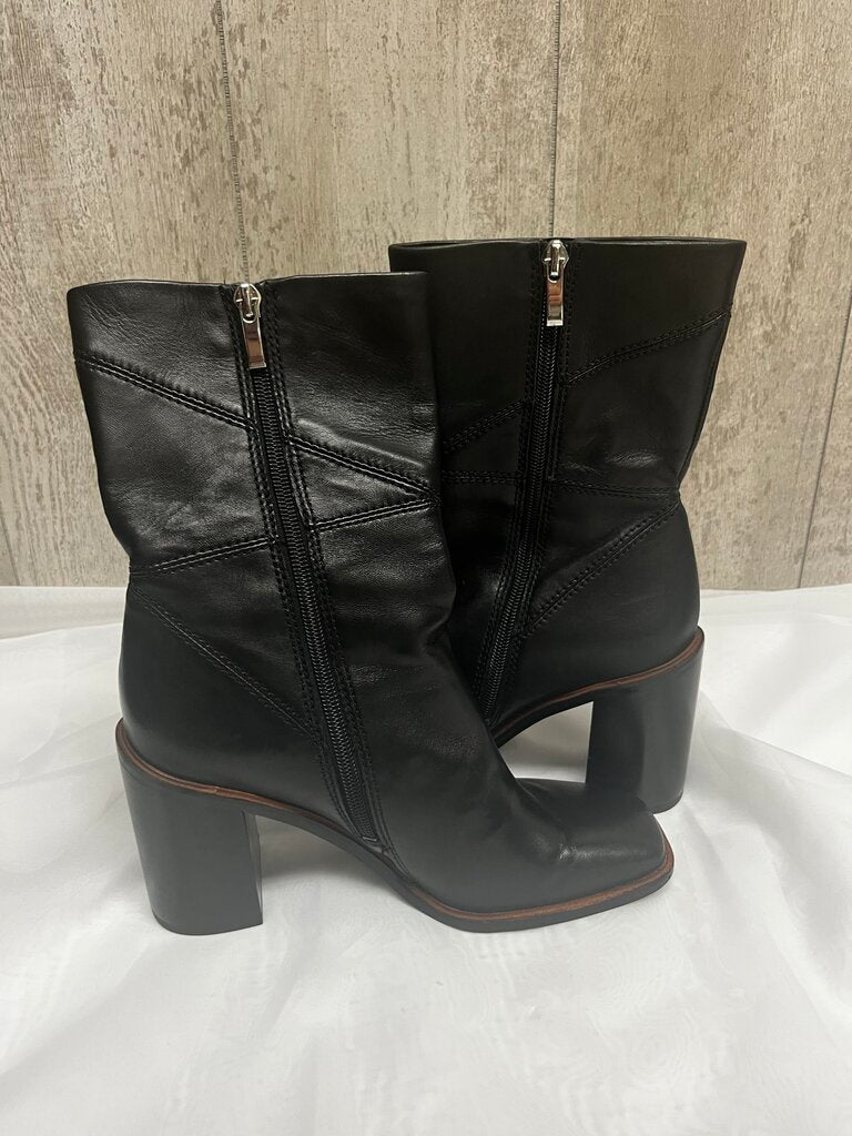 Franco Sarto Stevie Mid-Calf Black Leather Boots Size 7.5