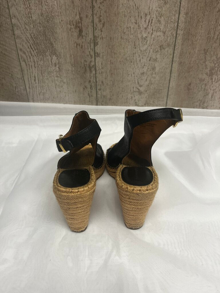 BANANA REPUBLIC Black Leather Espadrille Wedges Size 7.5