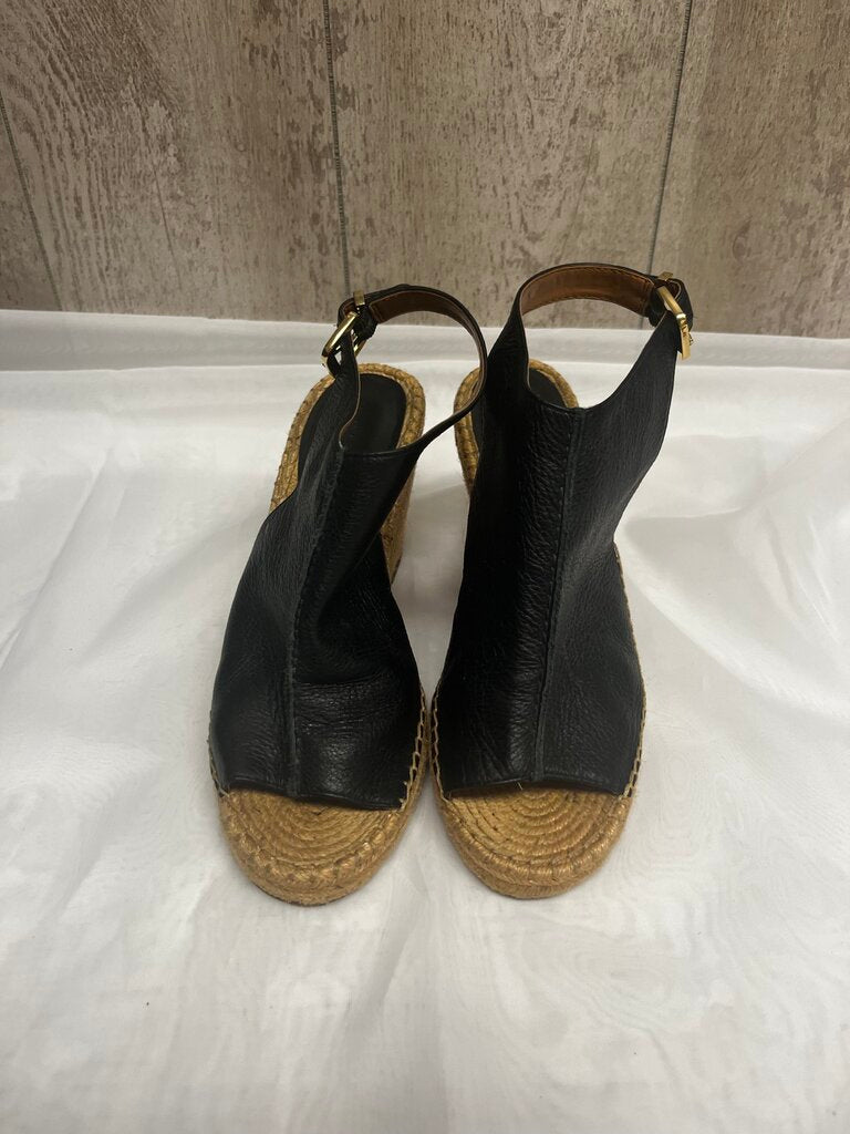 BANANA REPUBLIC Black Leather Espadrille Wedges Size 7.5