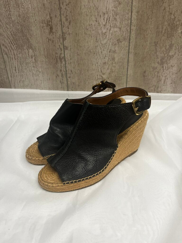BANANA REPUBLIC Black Leather Espadrille Wedges Size 7.5