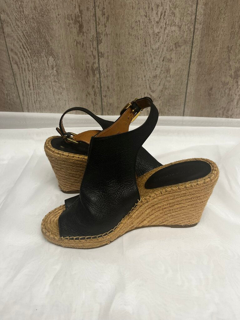 BANANA REPUBLIC Black Leather Espadrille Wedges Size 7.5