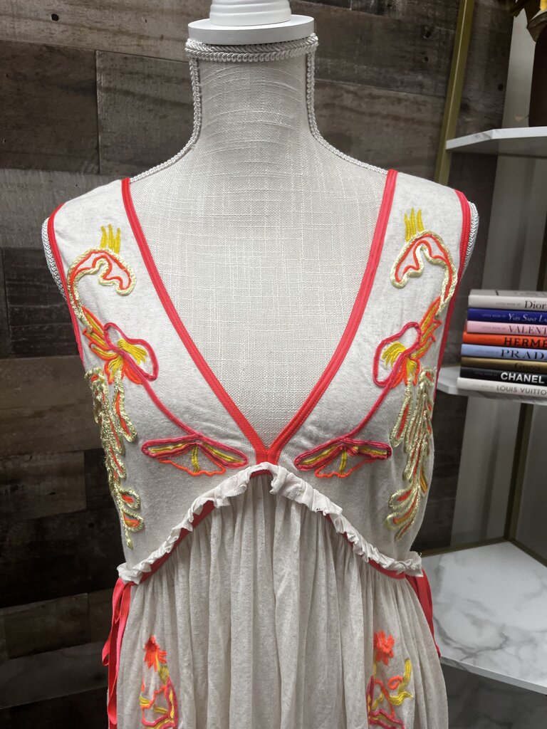 Free People Cream Floral Embroidered Dress Size S