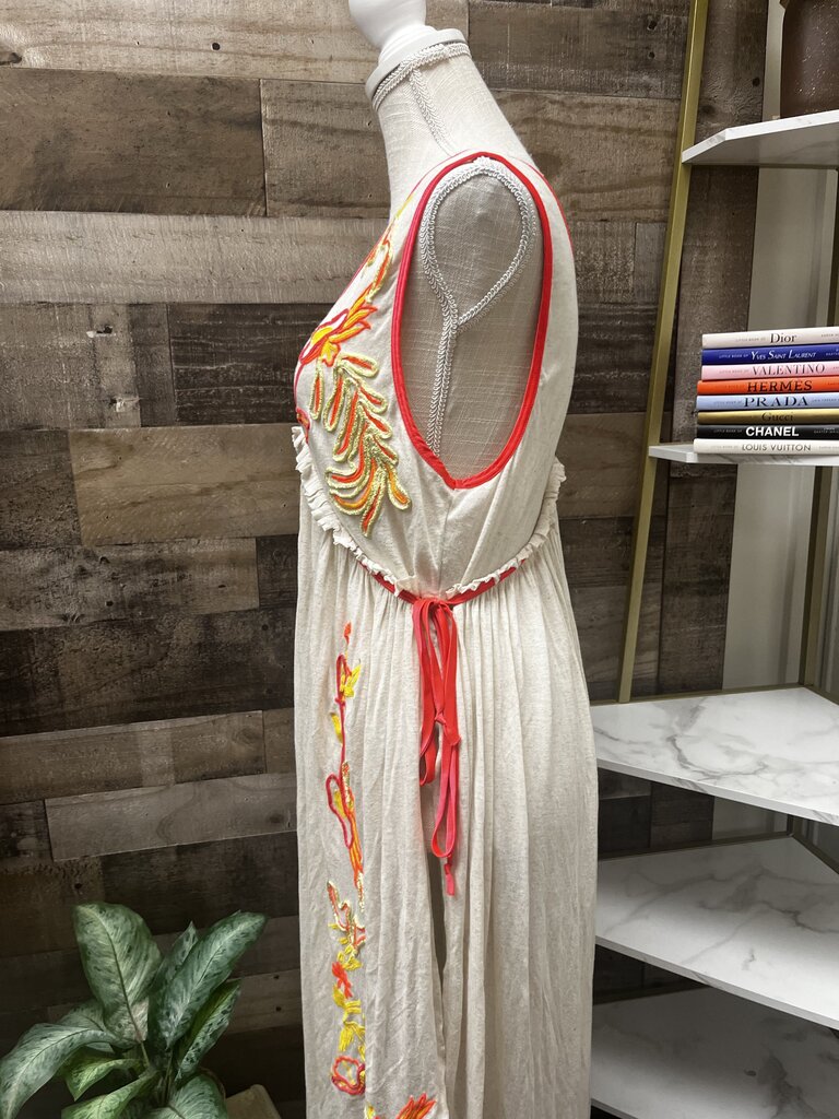 Free People Cream Floral Embroidered Dress Size S