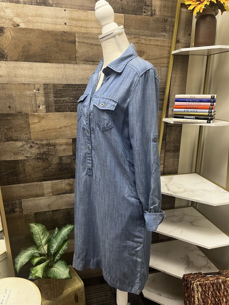 Banana Republic Long Sleeve Blue Chambray Button Up Shirt Dress Size 6