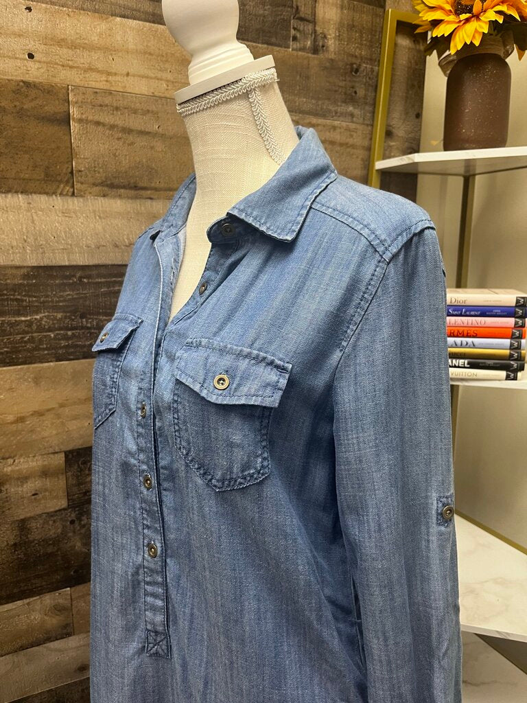 Banana Republic Long Sleeve Blue Chambray Button Up Shirt Dress Size 6