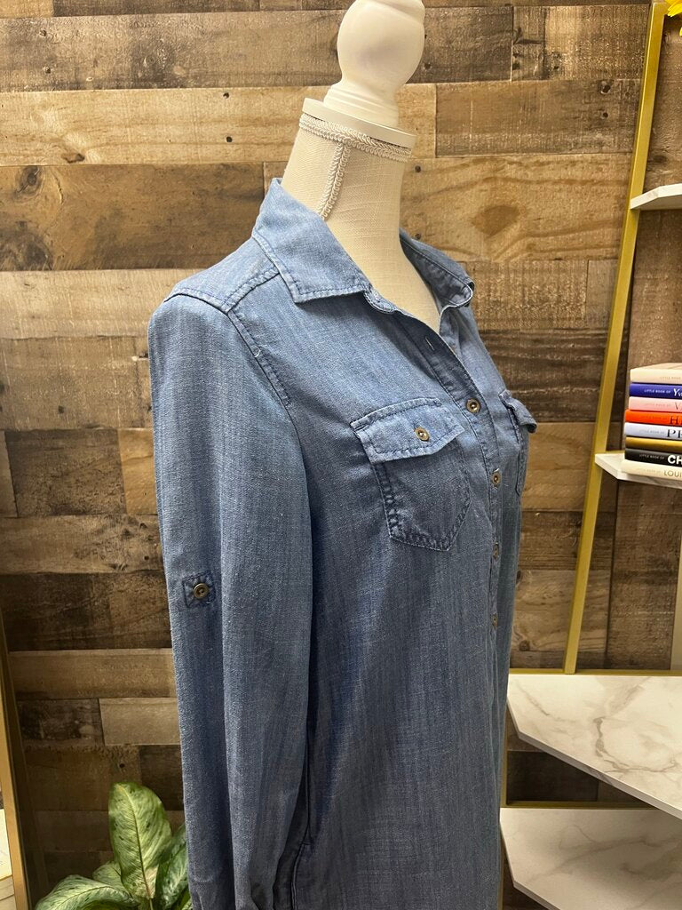 Banana Republic Long Sleeve Blue Chambray Button Up Shirt Dress Size 6