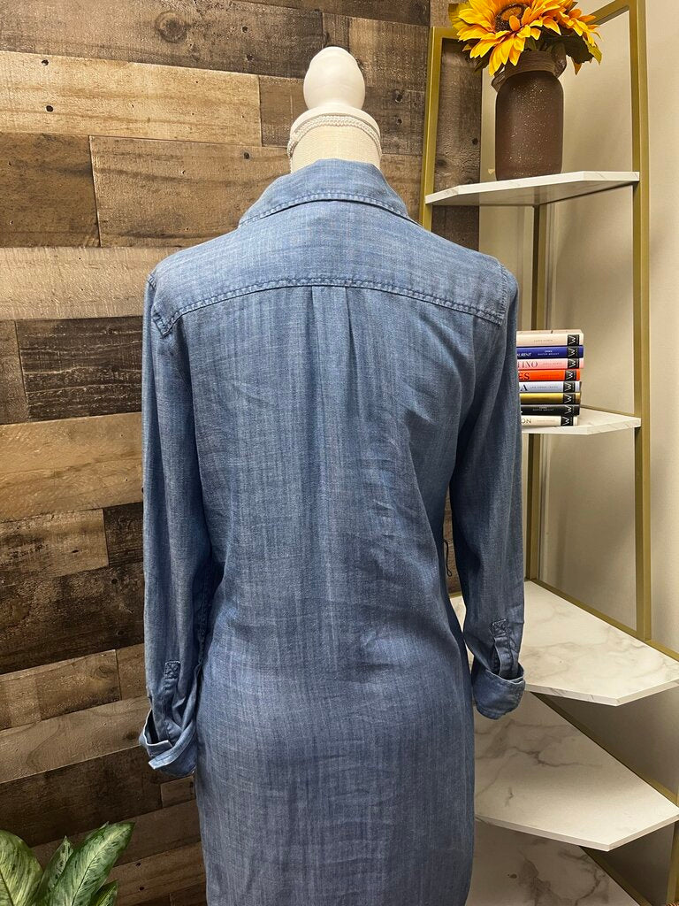 Banana Republic Long Sleeve Blue Chambray Button Up Shirt Dress Size 6