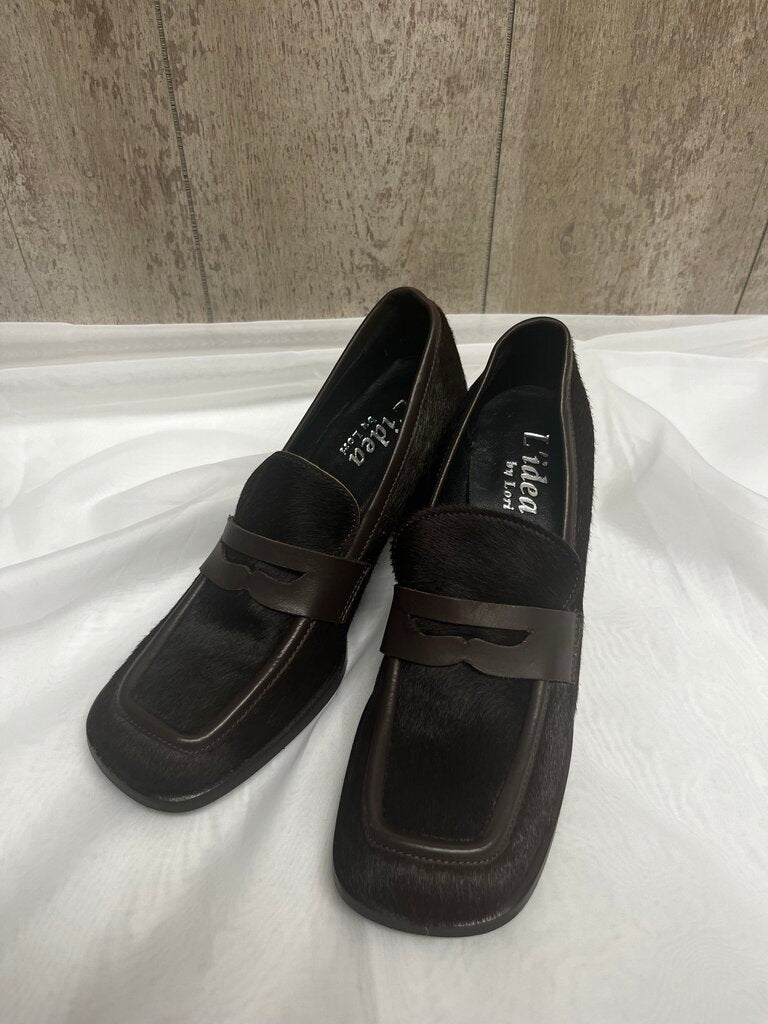 L'Idea by Lori Brown Faux Fur Loafer Heels Size 38