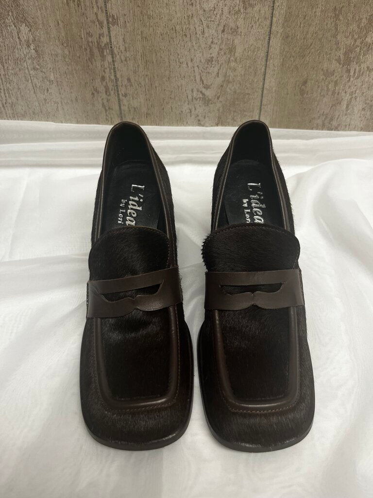 L'Idea by Lori Brown Faux Fur Loafer Heels Size 38
