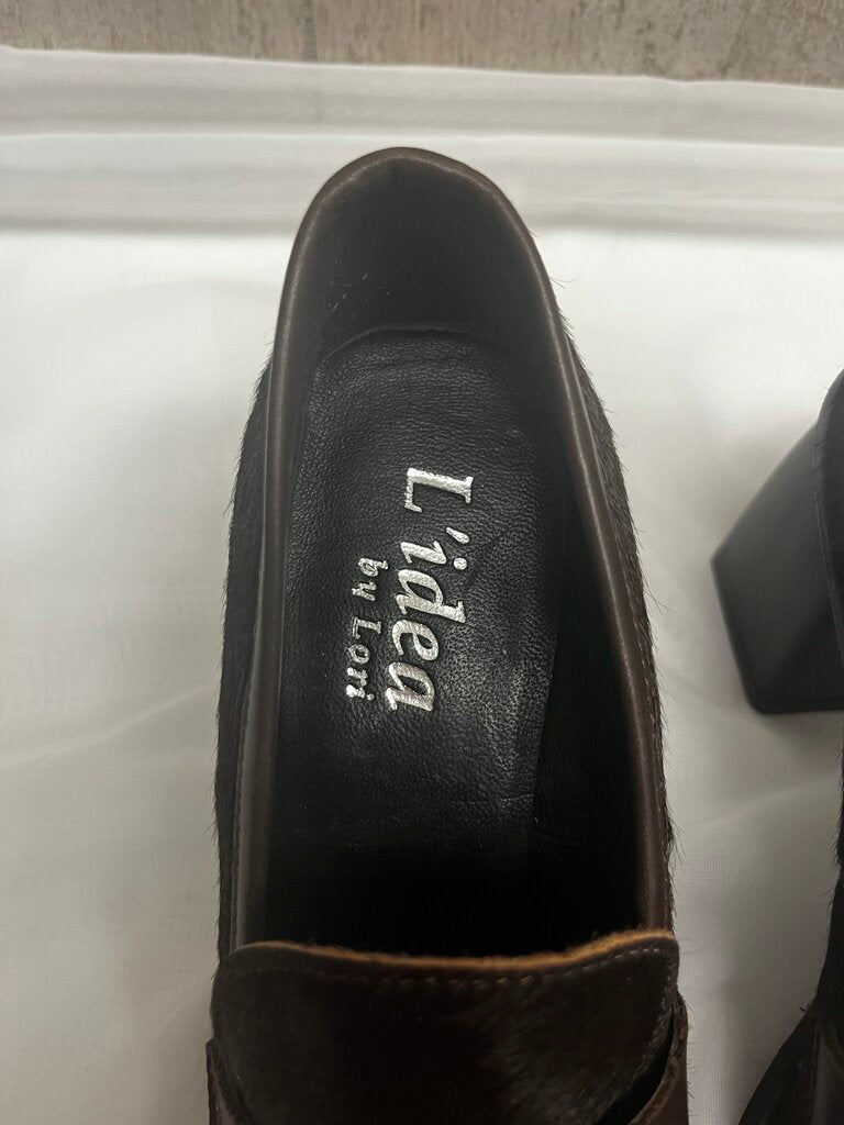 L'Idea by Lori Brown Faux Fur Loafer Heels Size 38