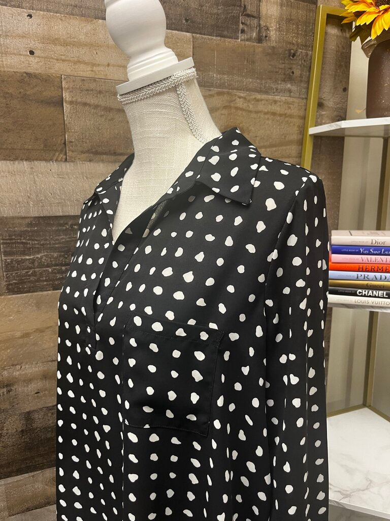 Pleione Women's Black and White Polka Dot Blouse Size M
