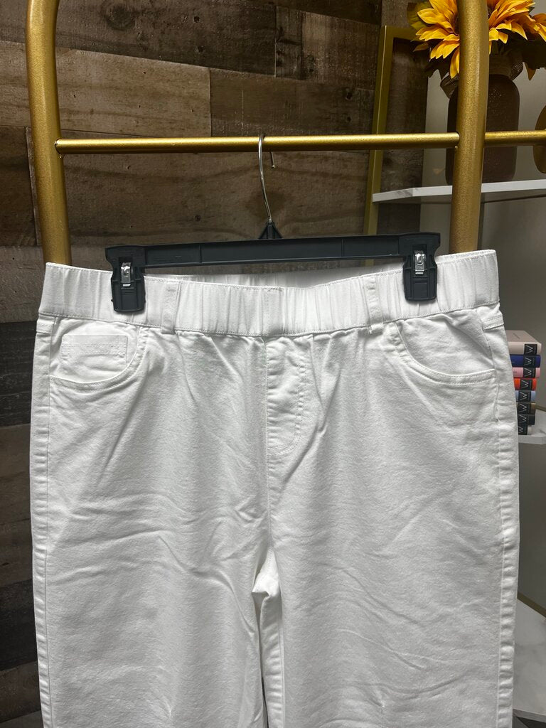 Elastic Waist High Rise Wide Leg White Trousers Size 14