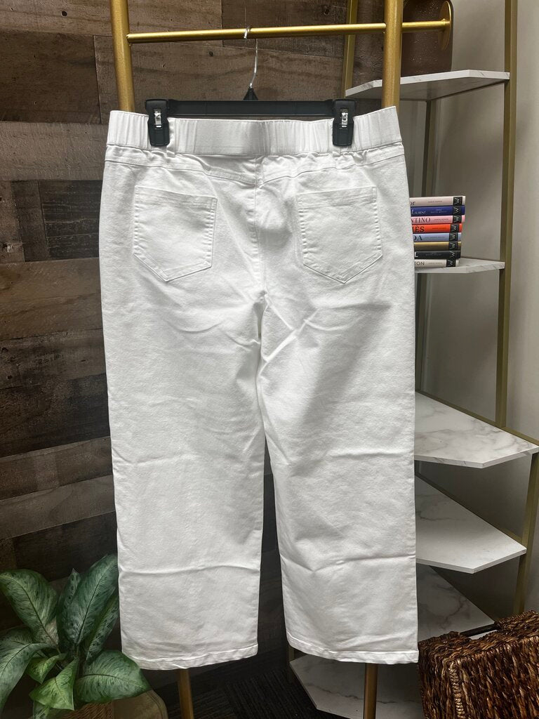 Elastic Waist High Rise Wide Leg White Trousers Size 14