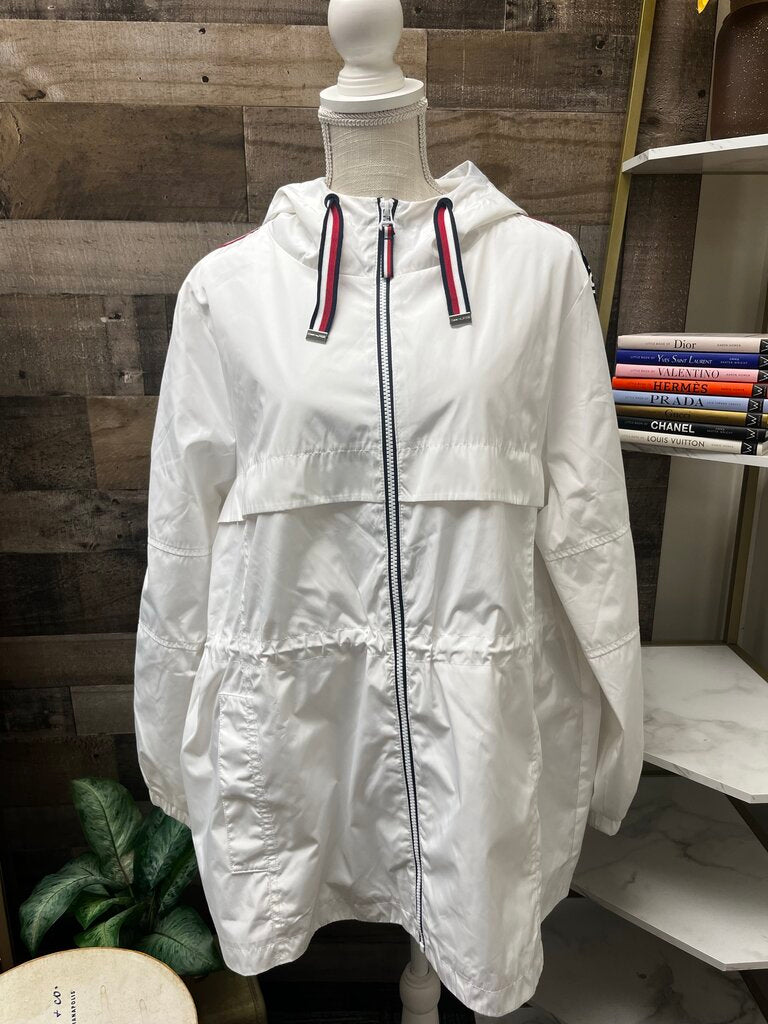 Tommy Hilfiger White Logo Windbreaker Hooded Coat Size XL