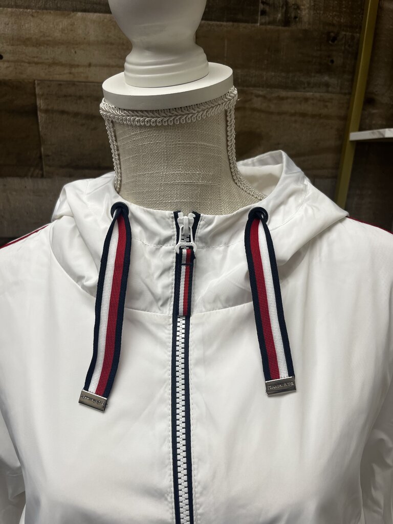 Tommy Hilfiger White Logo Windbreaker Hooded Coat Size XL