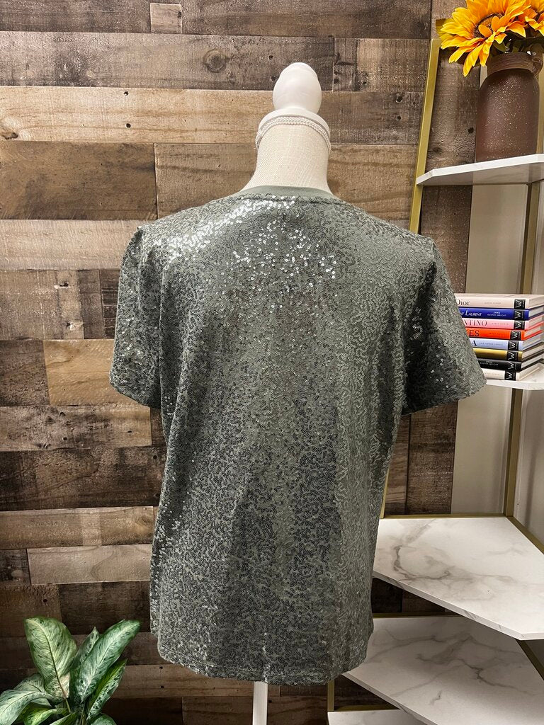 DKNY Olive Green Sequined Tee Size L