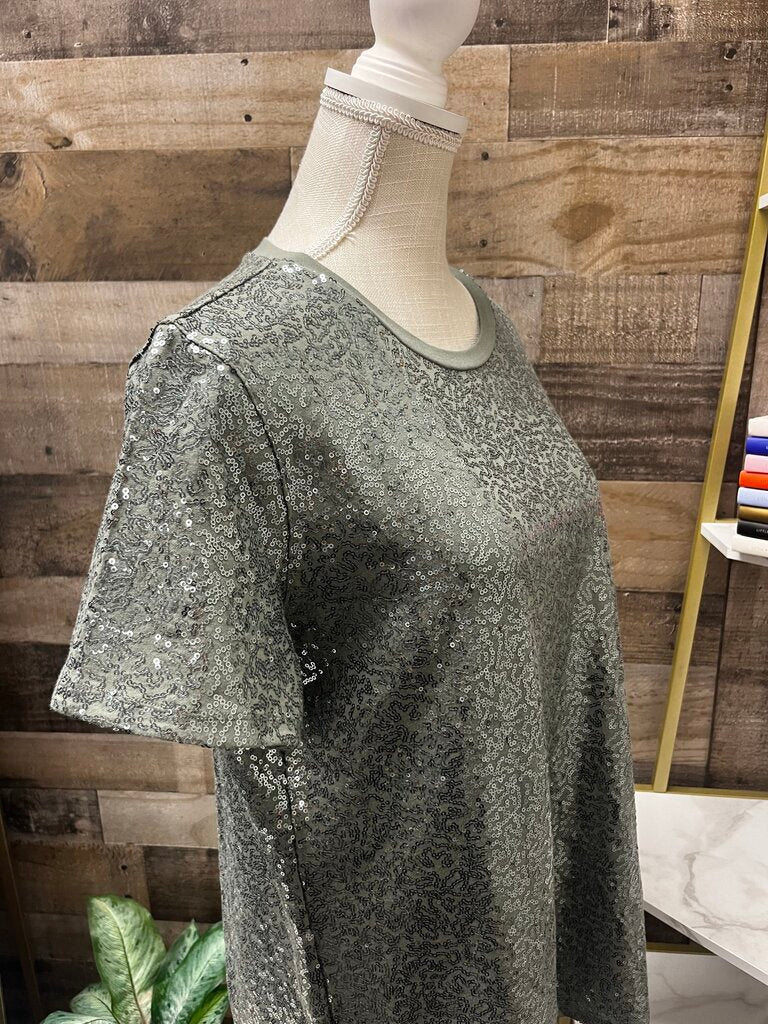 DKNY Olive Green Sequined Tee Size L