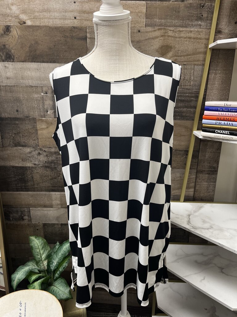 Zenana Black/White Checkered Sleeveless Top Size XL