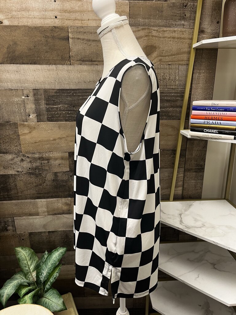 Zenana Black/White Checkered Sleeveless Top Size XL