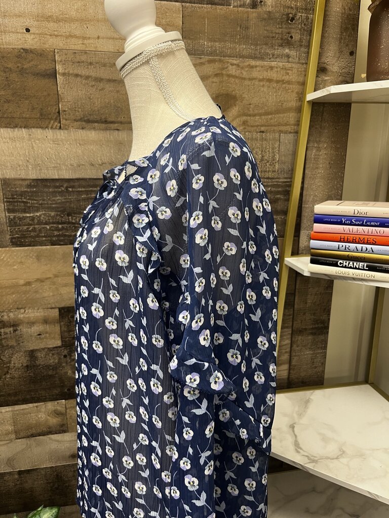 Liz Claiborne Pansy Floral Sheer Long Sleeve Blouse Size XL