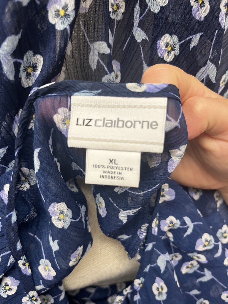 Liz Claiborne Pansy Floral Sheer Long Sleeve Blouse Size XL