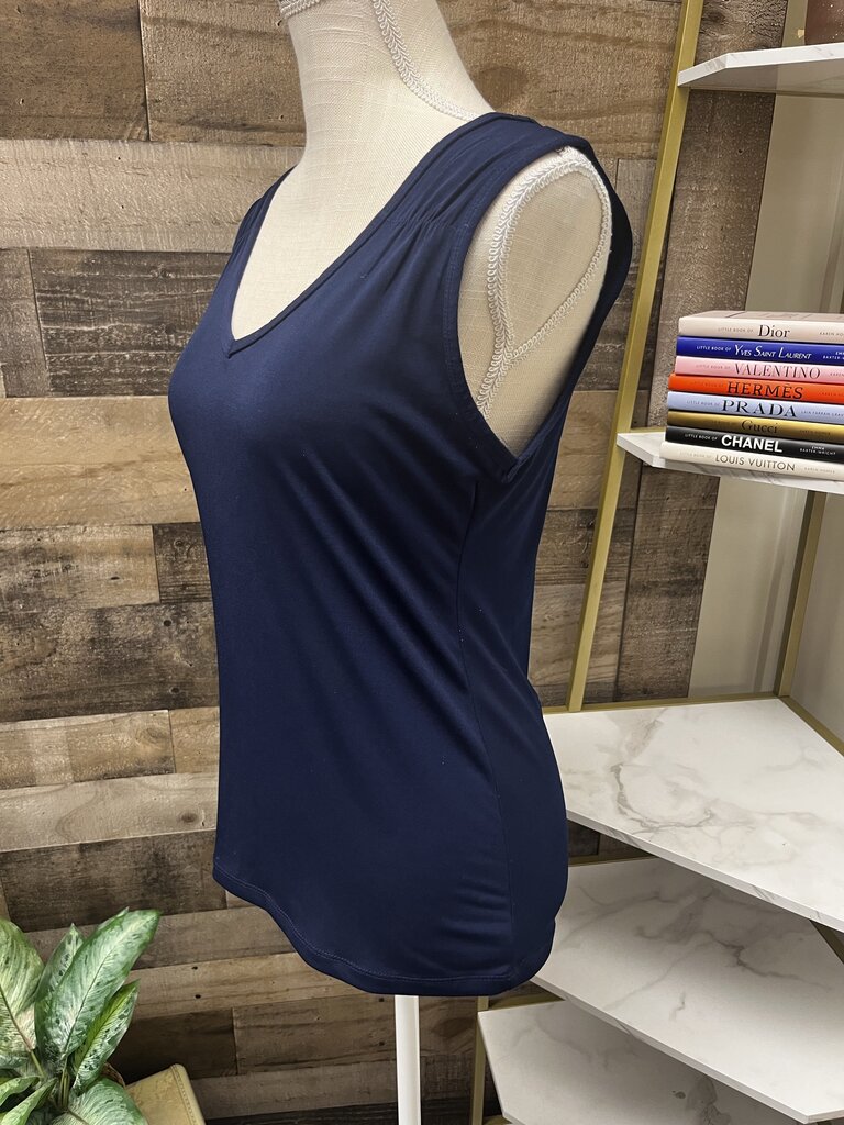 New York & Co Stretch Navy Blue Sleeveless Top Size XL