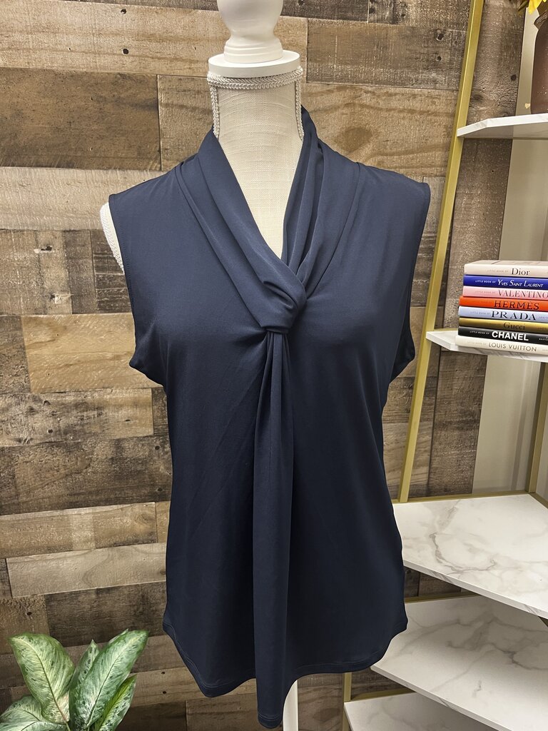Grace Navy Blue Knot V Neck Sleeveless Top Size XL