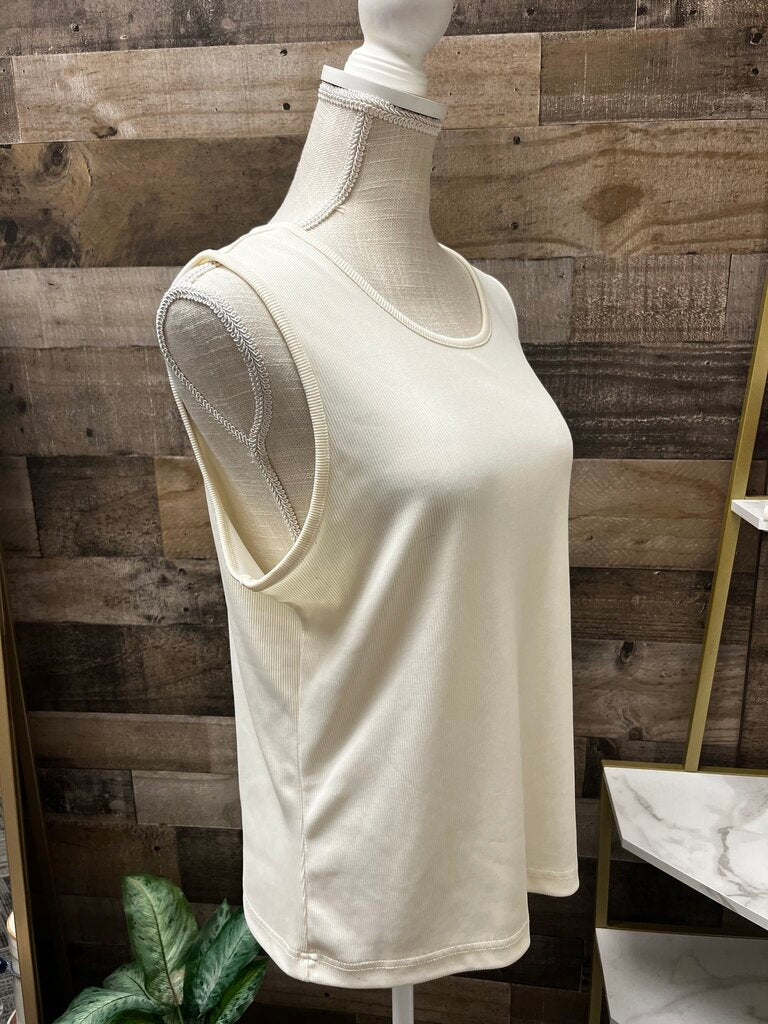 Covington Stretch Ivory Ribbed Tank Top Size L