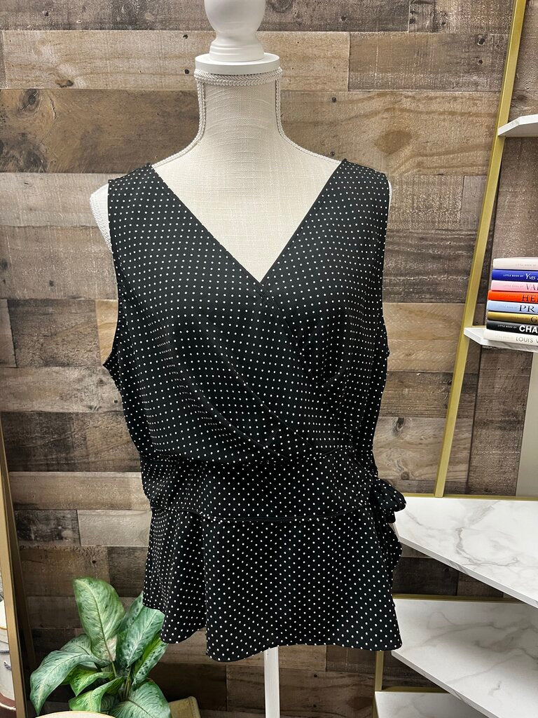 Covington Black/Creme V Neck Tie Waist Sleeveless Blouse Size 18