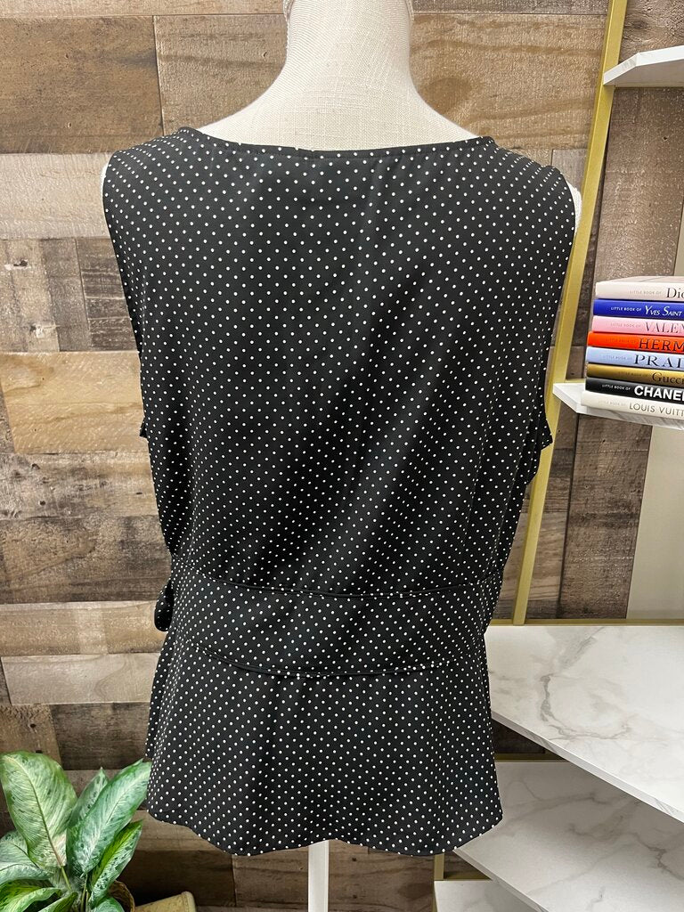 Covington Black/Creme V Neck Tie Waist Sleeveless Blouse Size 18