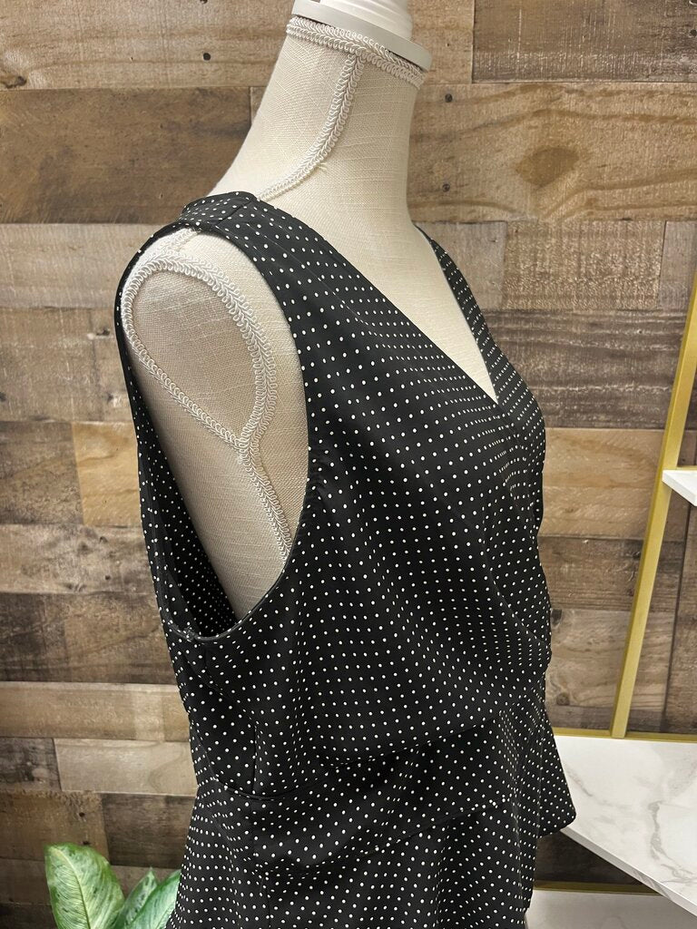 Covington Black/Creme V Neck Tie Waist Sleeveless Blouse Size 18