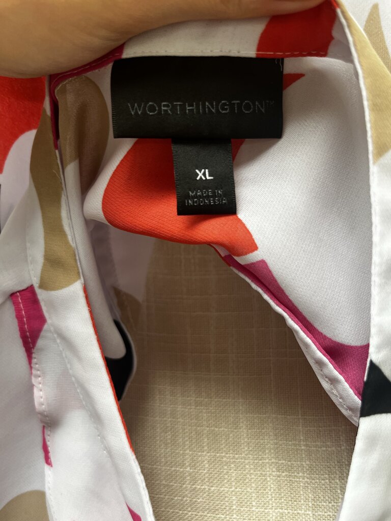 Worthington Pink and Orange Ruffled Mandarin Collar Blouse Size XL