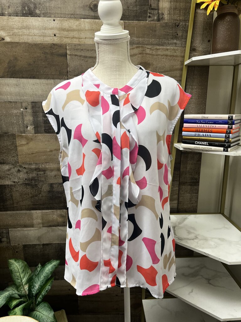 Worthington Pink and Orange Ruffled Mandarin Collar Blouse Size XL