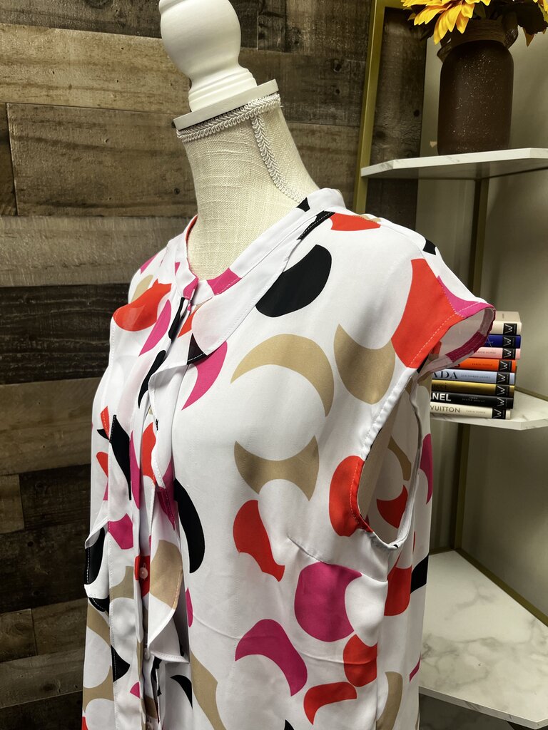Worthington Pink and Orange Ruffled Mandarin Collar Blouse Size XL