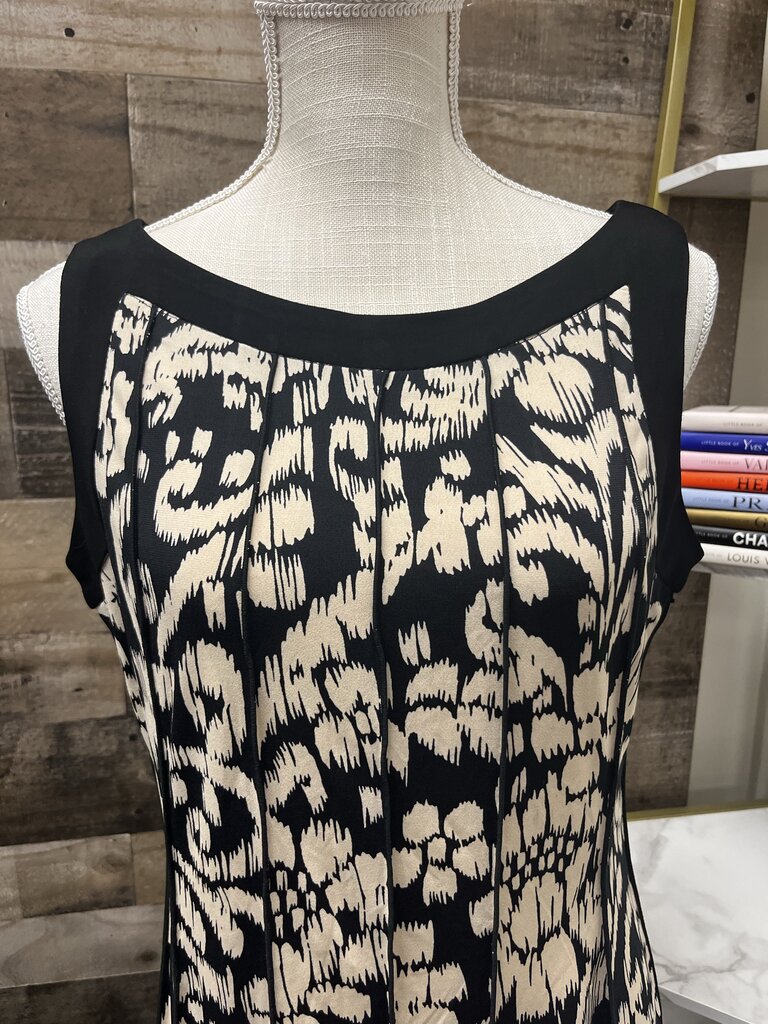 NWT Perceptions NY Black/Creme Pleated Sleeveless Dress Size 14
