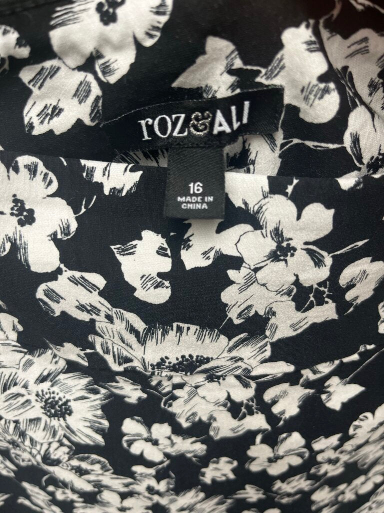 Roz & Ali Floral Black/White Print Pants Size 16