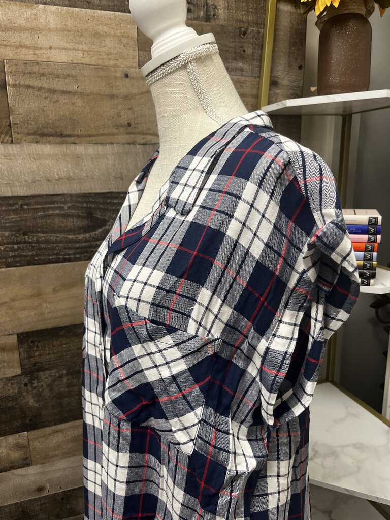 Jachs Girlfriend Plaid Button Up Blue White with Red Top Size XL