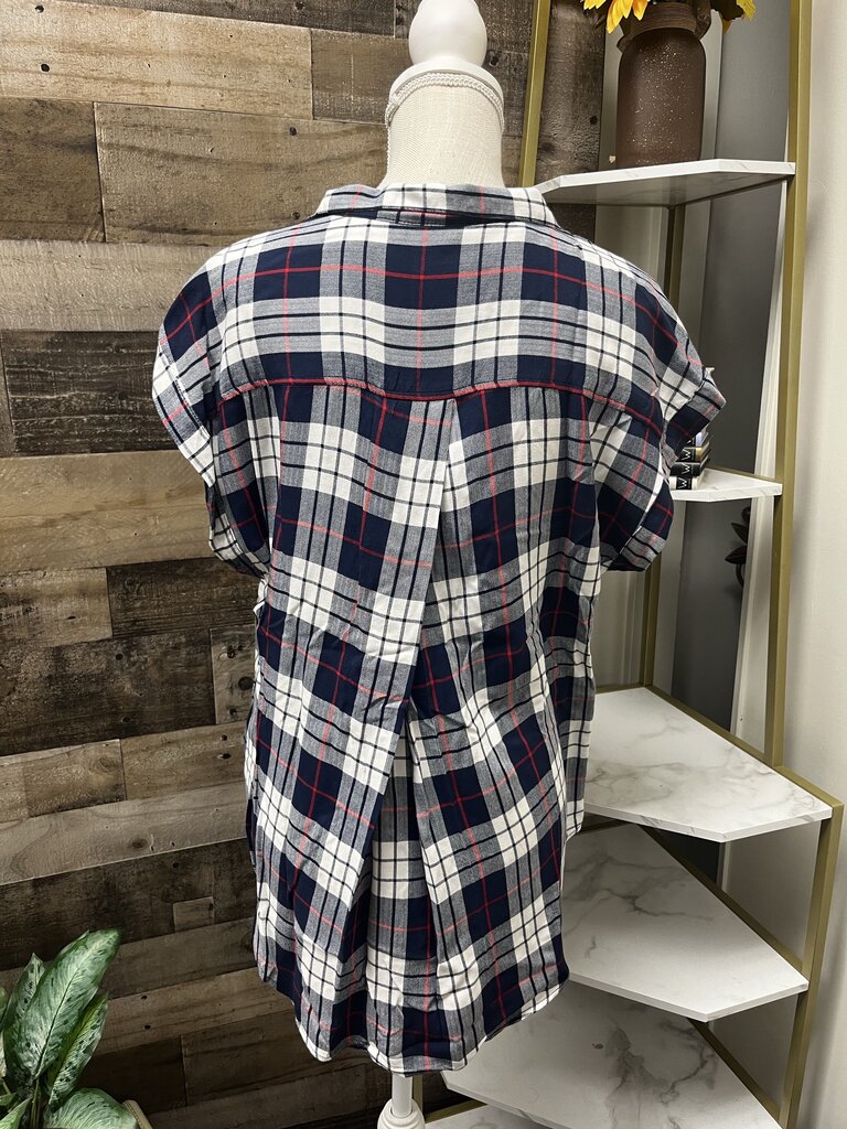 Jachs Girlfriend Plaid Button Up Blue White with Red Top Size XL