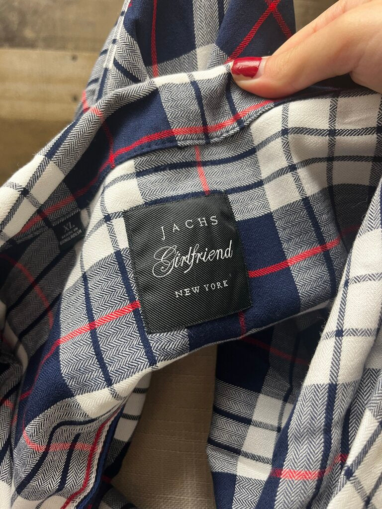 Jachs Girlfriend Plaid Button Up Blue White with Red Top Size XL