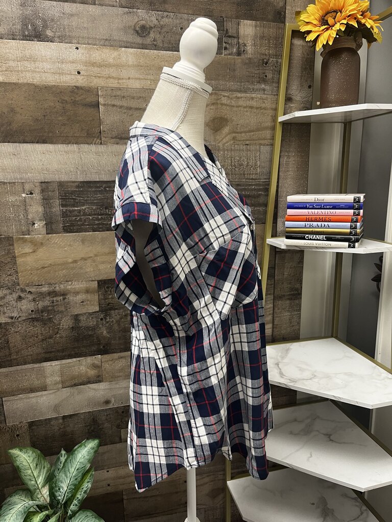 Jachs Girlfriend Plaid Button Up Blue White with Red Top Size XL