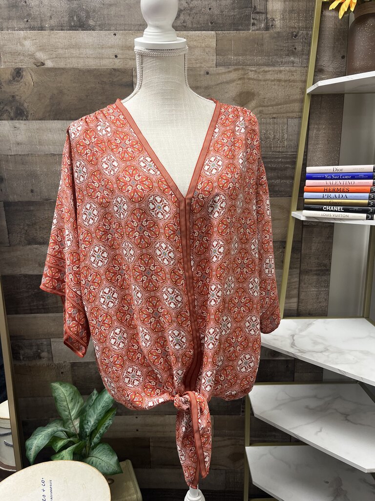 Max Studio Crepe Elbow Sleeve Blouse w/ Tie Front Size XXXL