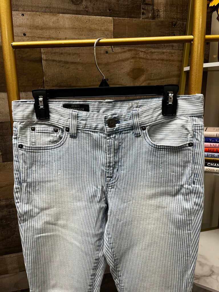 J Crew Women's Toothpick Striped Distressed Ankle Jeans Size 27