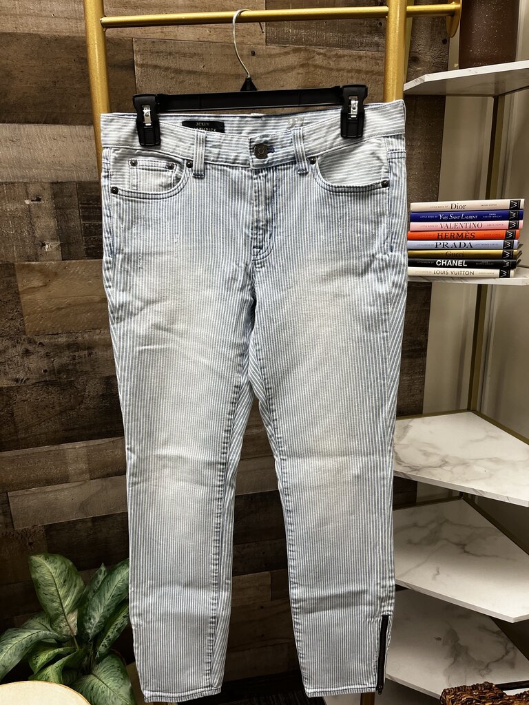 J Crew Women's Toothpick Striped Distressed Ankle Jeans Size 27