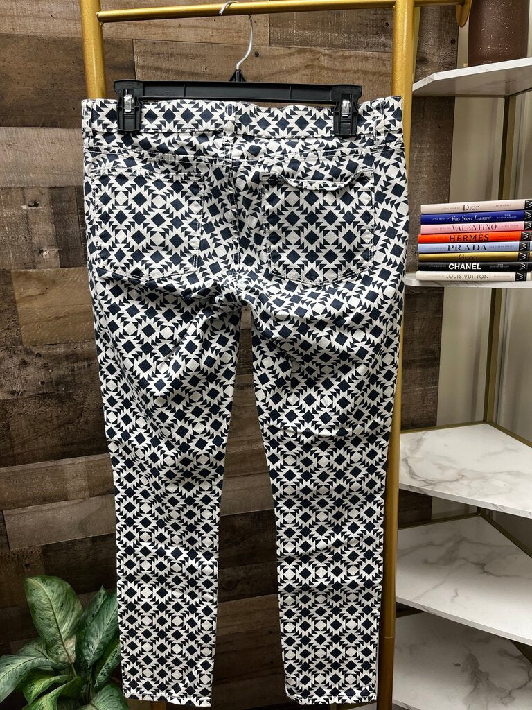J Crew Toothpick Ankle Jeans Geometric Print Navy Blue White Size 28
