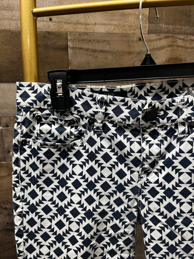 J Crew Toothpick Ankle Jeans Geometric Print Navy Blue White Size 28