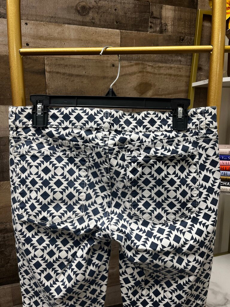 J Crew Toothpick Ankle Jeans Geometric Print Navy Blue White Size 28