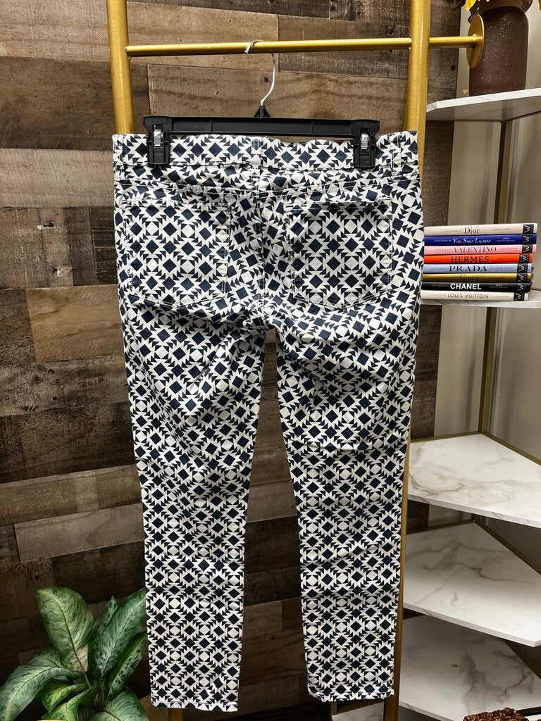 J Crew Toothpick Ankle Jeans Geometric Print Navy Blue White Size 28