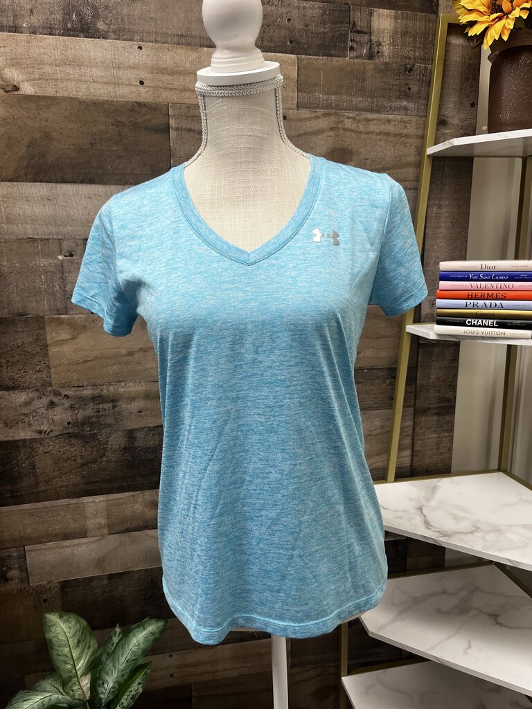 Under Armour Light Blue Semi Fitted V Neck Heatgear Tee Size S